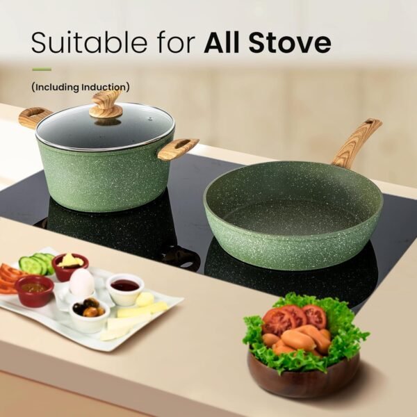 Kitchen Academy Pots and Pans Set Nonstick, 30 Pieces Induction Kitchen Cookware Set, Green Granite Coating Cooking Pans Set - Image 5