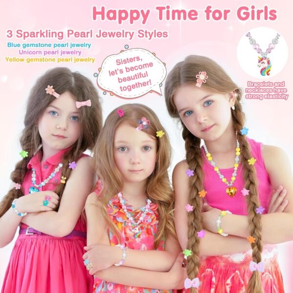 Jewelry Toys for Girls, 172Pcs Jewel Rings, Necklaces, Bracelets, Hair Ties, Hair Clips, Princess Dress Up Toys Pretend Play Jewelry Set, Gift Toys for Age 3 4 5 6 7 8 9+ Girls Kids Toddlers - Image 3