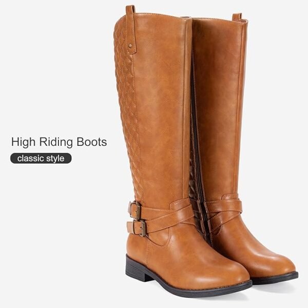 Vepose Women's 49 Knee High Tall Riding Boots with Low Heel + Wide Calf