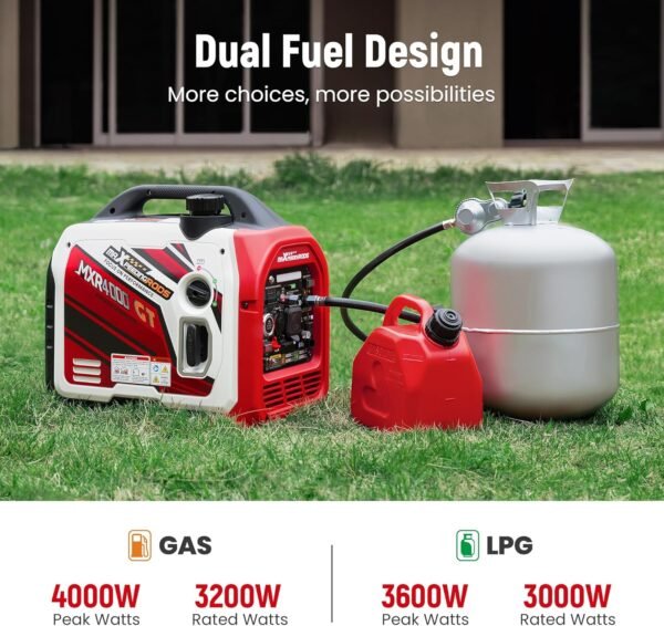 maXpeedingrods 4000 Watt Dual Fuel Inverter Generator with Bluetooth® Control Start and Display, RV Ready, Electric Start, Quiet for Outdoor Camping, Home Backup, Garden，PGMA Compliant - Image 2