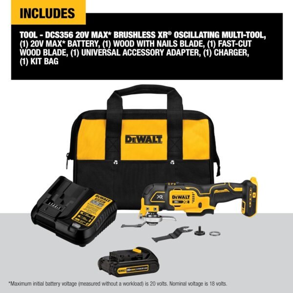 DEWALT 20V MAX XR Oscillating Tool Kit, 3 Speed, With Blades, Battery and Charger Included (DCS356C1) - Image 3