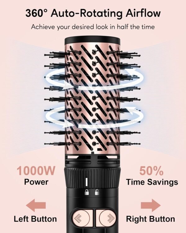 Terviiix 4-in-1 Hot Air Rotating Blow Dryer Brush Kit – 1000W with Rotatable Round Brushes (2 Sizes), Oval Volumizer, and Diffuser – Ideal for Curly Hair, with Arthritis-Friendly Big Buttons, Black - Image 3