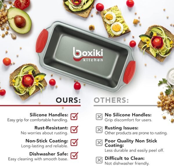 Boxiki Kitchen Non Stick Steel Banana Bread Pan for Baking, Premium Loaf Pan 8.5 Inch With Easy to Clean & Quick Release Coating - Professional Baking Pan With Silicone Handles for Baking Banana Bread - Image 6