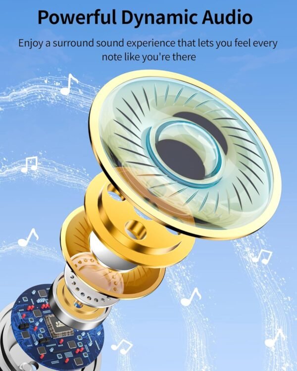 PocBuds Bluetooth Headphones Wireless Earbuds 80hrs Playtime Wireless Charging Case Digital Display Sport Ear buds with Earhook Deep Bass IPX7 Waterproof Over-Ear Earphones for Phone Laptop Pearl Gray - Image 3