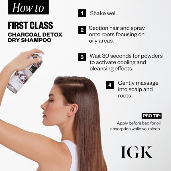 IGK FIRST CLASS Charcoal Detox Dry Shampoo | Volume + Soothes Scalp + Balance Oil | Vegan + Cruelty Free | - Image 3