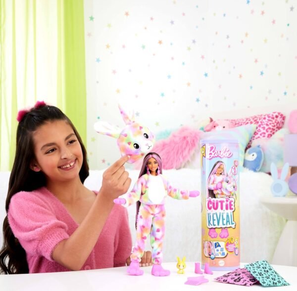 Barbie Cutie Reveal Doll & Accessories, Color Dream Series, Tie-Dyed Bunny Costume & 10 Surprises Including Color Change - Image 4