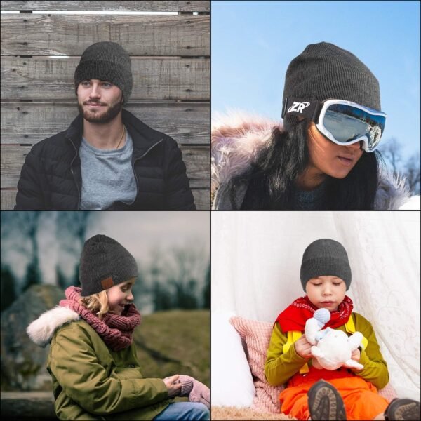 beanie MUSICBEE Bluetooth V5.2 Wireless Knit Winter Cap, 24 Hour Play time, Built-in Microphone and HD Stereo Speakers, Wool Lined for Outdoor Homes and Gifts - Neutral (Charcoal) - Image 7
