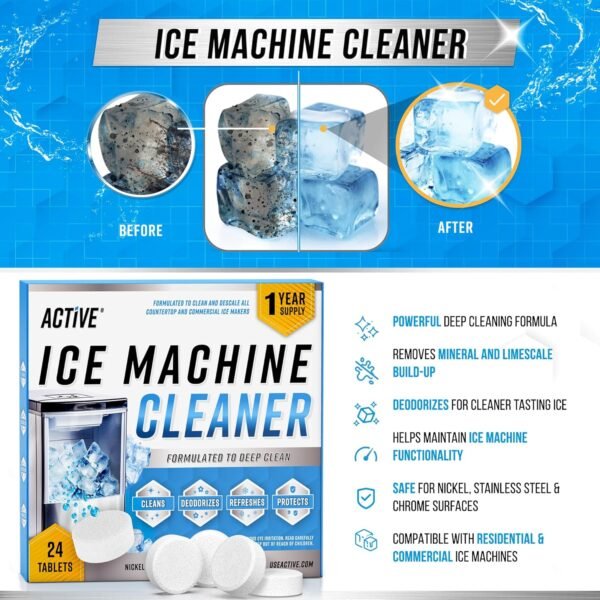 ACTIVE Ice Machine Cleaner Maker Descaler - 24 Clean Tablets Compatible with Frigidaire, Opal, GE Profile, Kitchenaid, Nickel Safe Scale Remover for Countertop, Nugget Ice Makers - Bulk 1 Year Supply - Image 3