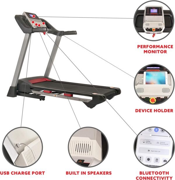 Sunny Health & Fitness Compact & Foldable Treadmill, Non-Slip Surface, Optional Dual Mode Walking/Running, Non-Electric Fixed Incline, Digital Monitor, Smart Bluetooth Connection with SunnyFit App - Image 5