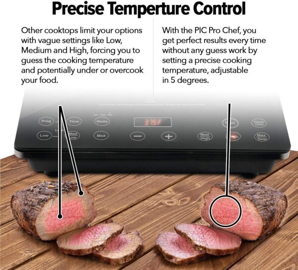 Nuwave Pro Chef Induction Cooktop, NSF-Certified, Commercial-Grade, Portable, Powerful 1800W, Large 8” Heating Coil, 94 Temp Settings 100°F - 575°F in 5°F, Shatter-Proof Ceramic Glass Surface - Image 6