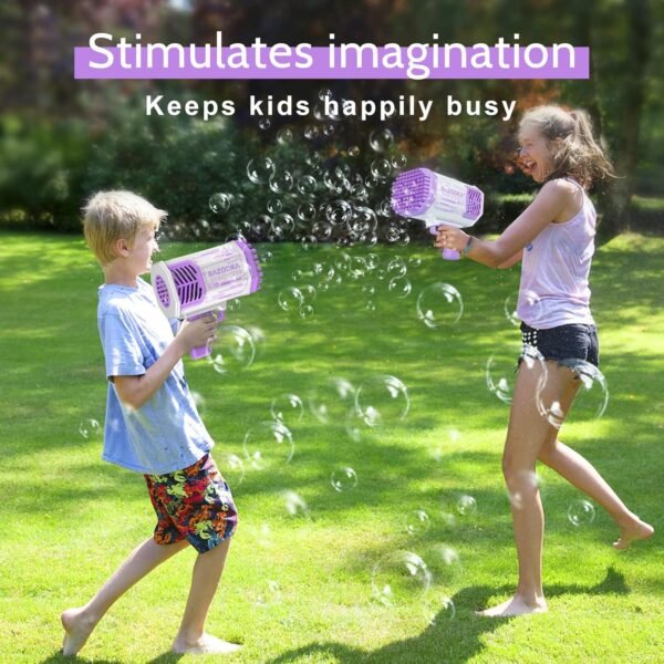 Bubble Gun, Bazooka Bubble Machine Gun, Bubble Blaster Gun with Bubble Solution, 69 Holes Bubble Bazooka Gun Outdoor Summer Toy Gifts Party Favors for Kids Purple Bubble Maker Blowers - Image 6