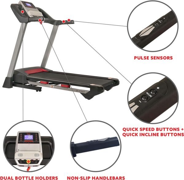 Sunny Health & Fitness Compact & Foldable Treadmill, Non-Slip Surface, Optional Dual Mode Walking/Running, Non-Electric Fixed Incline, Digital Monitor, Smart Bluetooth Connection with SunnyFit App - Image 6