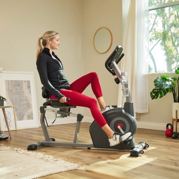 Sunny Health & Fitness Heavy-Duty Recumbent Smart Bike, Wide Cushioned Seat & Back, Cycling Workout Machine, Bicycle Exercise for Adult/Seniors at Home, Free Exclusive SunnyFit App Bluetooth Link - Image 6