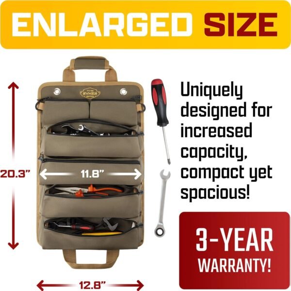 The Ryker Bag Tool Organizer Bag Tool Roll Up Bag w/Detachable Pockets. Gifts for Him Roll Up Tool Bag Organizer for Mechanic Tool Bag Small Car Portable Tool Bag Roll Up Tool Roll Bag Organizer - Image 4