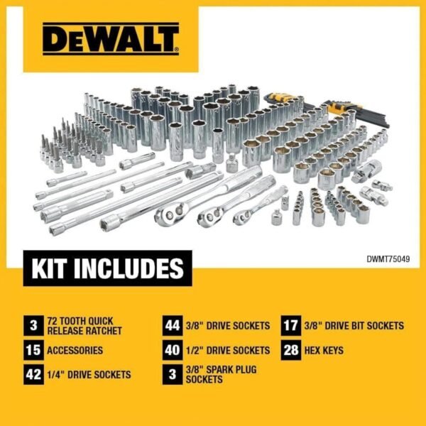 DEWALT Mechanics Tool Set, SAE and Metric, 1/2, 1/4, 3/8 Drive Sizes, 192-Piece (DWMT75049) - Image 5