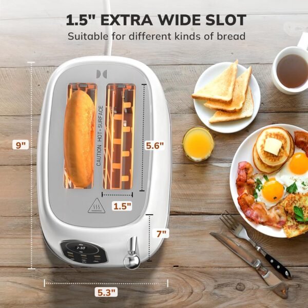 Keenstone Smart Touch Screen Toaster 2 Slice, Retro Wide Slot Stainless Steel Toaster with 6 Browning Levels, Reheat & Defrost, for Bagel, Toast, Bread, Removable Crumb Tray, White - Image 3
