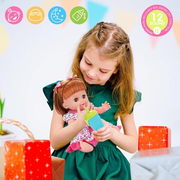 Baby Doll Toys Set, 14" Doll Toys, 25Pcs Doll Care Toy Playset, Toddlers Toy Doll Set Incl Cradle Crib, High Chair, Milk Bottle, Pacifier, Diaper, Baby Toy Gift for Age 3 4 5 6+ Years Old Girls Boys - Image 2
