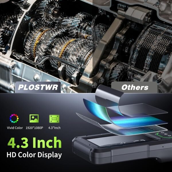 Endoscope Camera with Light, 4.3" Inspection Camera, 1920P HD Borescope Camera with 8 LED Lights, IP67 Waterproof Snake Sewer Camera, 16.4FT Semi-Rigid Cord Drain Pipe Camera Cool Gadgets Tool(Green) - Image 7