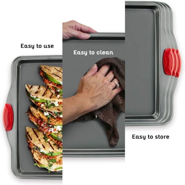 Boxiki Kitchen Non-Stick Baking & Cookie Sheet Pan Non-Toxic 11x14 Inch Rimmed Carbon Steel Baking Sheet. Dent, Warp and Rust Resistant. Heavy Gauge Steel Oven Baking Sheet. 1 Tray. - Image 4