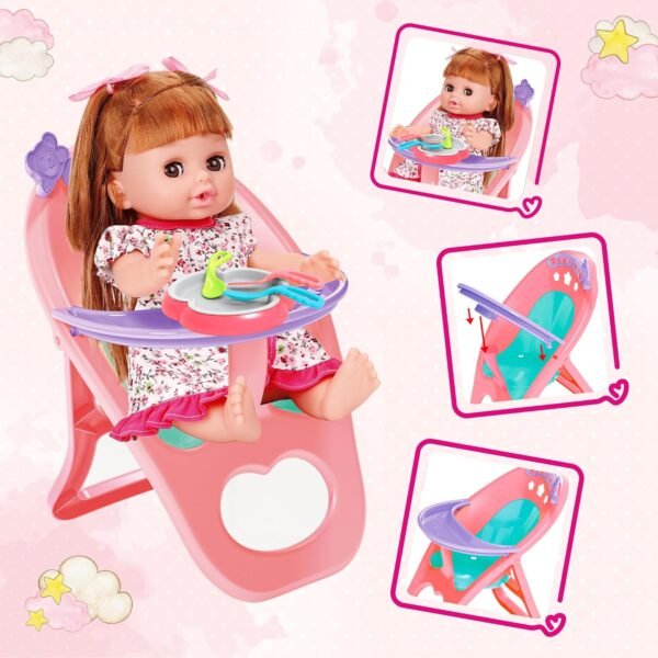 Baby Doll Toys Set, 14" Doll Toys, 25Pcs Doll Care Toy Playset, Toddlers Toy Doll Set Incl Cradle Crib, High Chair, Milk Bottle, Pacifier, Diaper, Baby Toy Gift for Age 3 4 5 6+ Years Old Girls Boys - Image 3