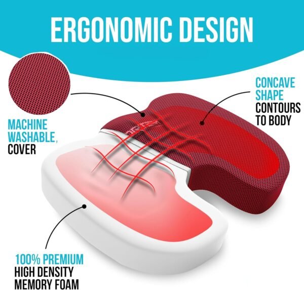 FORTEM Seat Cushion and Lumbar Support for Office Chair, Desk Chair Cushion, Memory Foam Office Chair Cushion, Non Slip Sitting and Back Pillow for Gaming, Car Seat Cushion, Chair Pad - Image 4