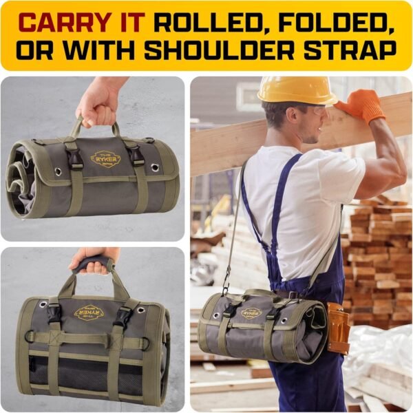 The Ryker Bag PRO Official Tool Roll Organizer – Motorcycle Tool Roll Bag w/4 Detachable Tool Pouches & Wrench Organizer Roll Up Tool Bag for Mechanic. Tool Roll Bag Organizer for Tools Storage - Image 4