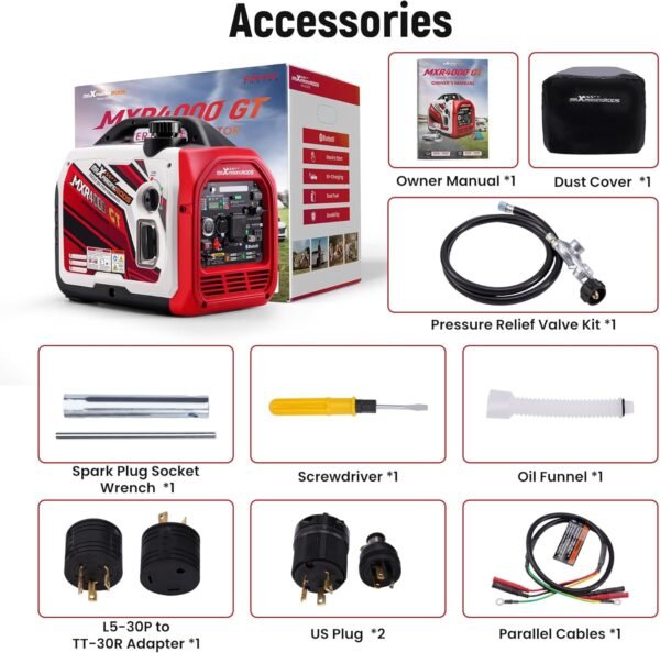 maXpeedingrods 4000 Watt Dual Fuel Inverter Generator with Bluetooth® Control Start and Display, RV Ready, Electric Start, Quiet for Outdoor Camping, Home Backup, Garden，PGMA Compliant - Image 8