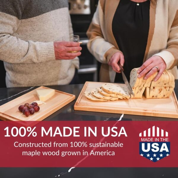 Made in USA Solid Maple Wood Cutting Board by Virginia Boys Kitchens - Butcher Block Wooden Carving Board with Juice Groove made from Sustainable North American Hardwood (8x12) - Image 5