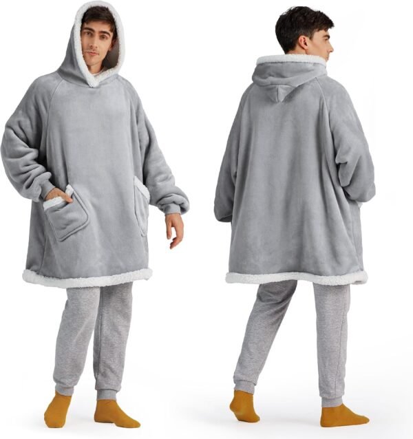 Bedsure Blanket Hoodie - Sherpa Wearable Blankets for Women & Kids as Gifts for Women Men, Christmas Gifts Sweatshirt Blanket, Grey, Oversize