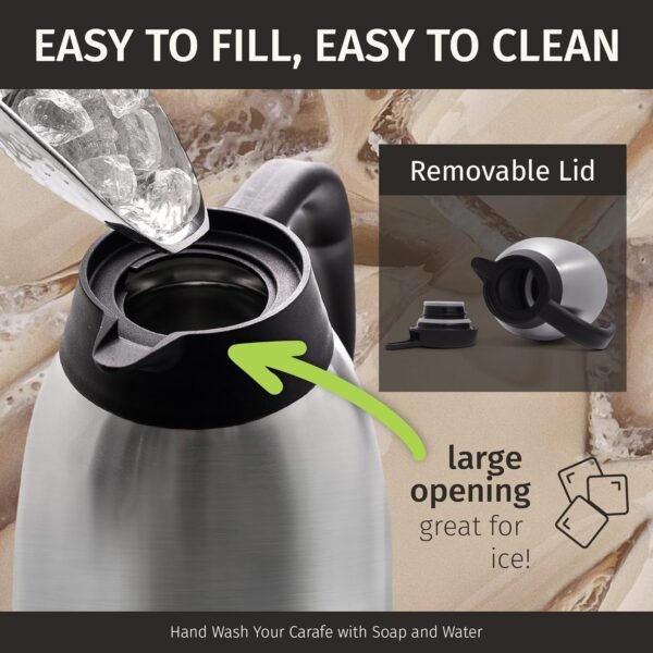 Thermal Coffee Carafe 68oz / 2L - 12 Hours Hot Beverage Dispenser, Insulated Stainless Steel Carafe for Hot Liquids, Coffee Carafes For Keeping Hot Coffee Dispenser for Parties -Large Tea Carafe Flask - Image 4
