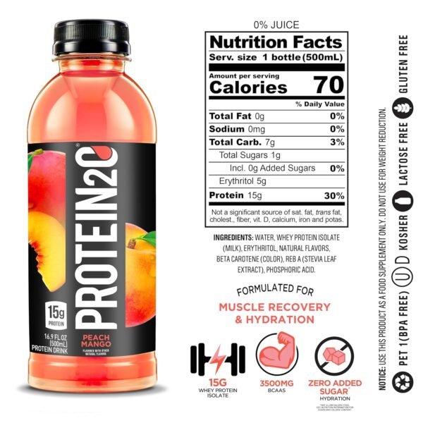 Protein2o 15g Whey Protein Isolate Infused Water, Ready To Drink, Gluten Free, Lactose Free, No Artificial Sweeteners, Flavor Fusion Variety Pack, 16.9 oz Bottle (Pack of 12) - Image 5