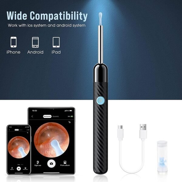 Ear Wax Removal - Earwax Remover Tool with 7 Pcs Ear Set - Ear Cleaner with Camera - FSA HSA Eligible - Ear Camera with 6 Ear Spoon - Ear Cleaner for iOS & Android (Black) - Image 3