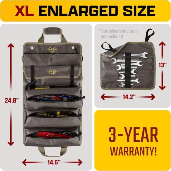 The Ryker Bag PRO Official Tool Roll Organizer – Motorcycle Tool Roll Bag w/4 Detachable Tool Pouches & Wrench Organizer Roll Up Tool Bag for Mechanic. Tool Roll Bag Organizer for Tools Storage - Image 5