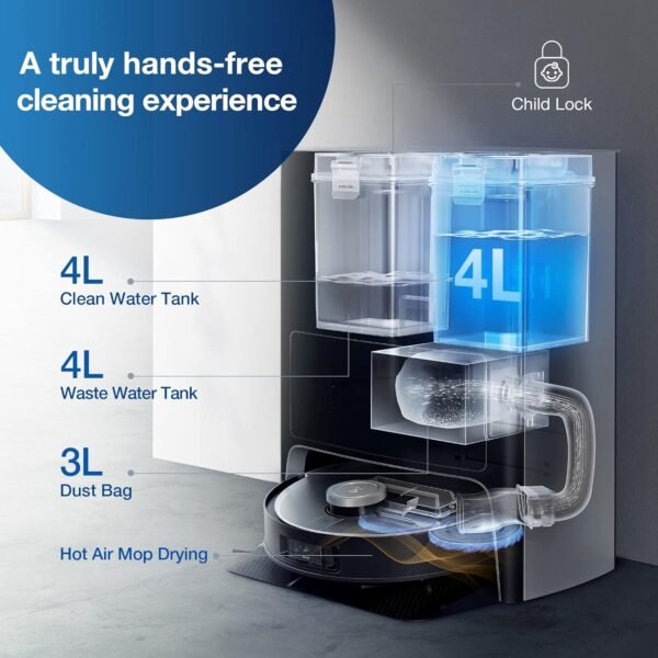 ECOVACS DEEBOT X1 Omni Robot Vacuum and Mop Combo with Self-Emptying, Auto-Wash, Auto-Refill and Auto-Hot Air Drying, 5000Pa Suction, AIVI 3D Obstacle Avoidance, Built-in YIKO Voice Assistant, Black - Image 3