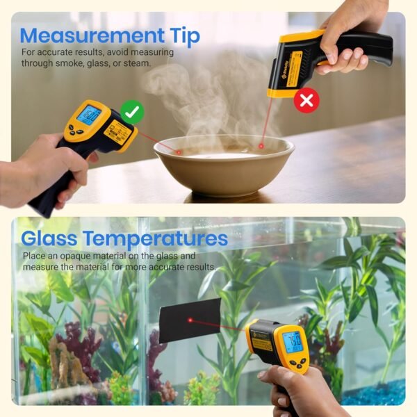 Etekcity Infrared Thermometer Laser Temperature Gun 774, Meat Food Candy Oven Thermometer for Griddle Accessories, Heat Gun for Cooking Refrigerator Tools, Yellow, -58°F to 842°F - Image 7