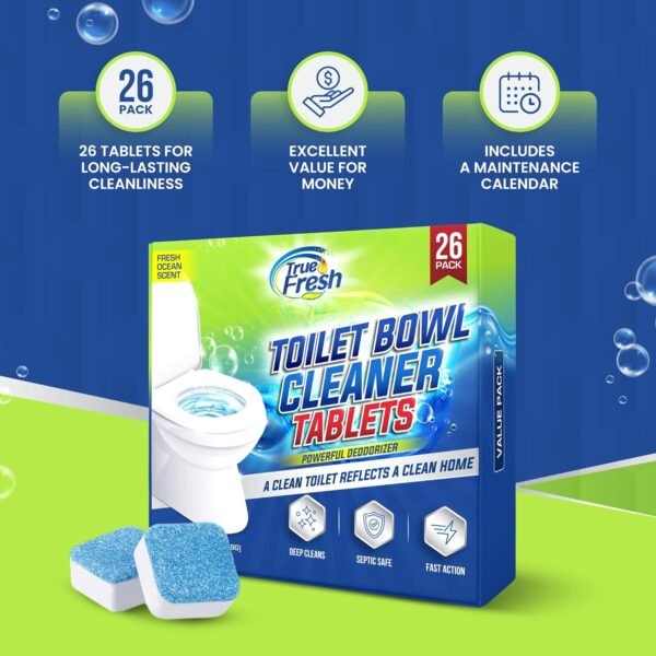 True Fresh Toilet Bowl Cleaner Tablets 26 Pack – Deep Cleaning & Odor Eliminator – Septic Safe, Stain Remover for Long-Lasting Freshness and Shine - Fresh Ocean Scent - Image 2