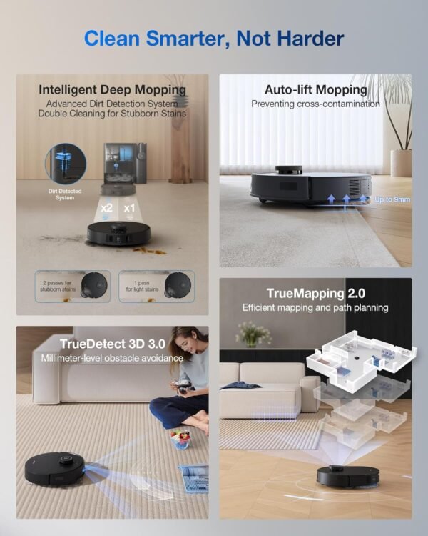 ECOVACS DEEBOT T30S Combo Robot Vacuum and Mop, All-in-One Cleaning Hub, 11000Pa, ZeroTangle Technology, TruEdge Adaptive Edge Mopping, Dual Self-Emptying, Hot Water Mop Washing, Auto-Mop Lifting - Image 7