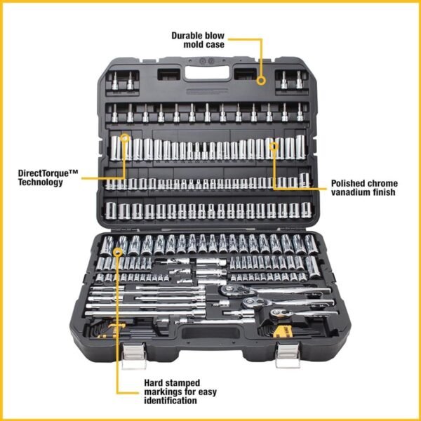 DEWALT Mechanics Tool Set, SAE and Metric, 1/2, 1/4, 3/8 Drive Sizes, 192-Piece (DWMT75049) - Image 7