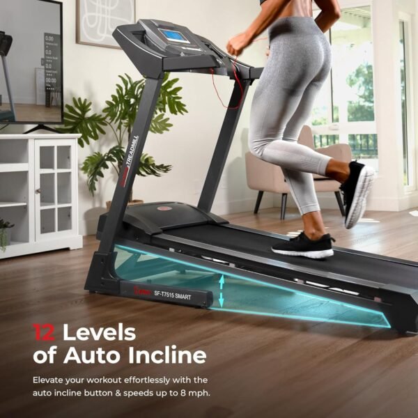 Sunny Health & Fitness Premium Foldable Treadmill for Home, Running or Walking with Auto Incline, Shock Absorption, Digital Display, Optional 20” Running Deck, Free SunnyFit App Bluetooth Connection - Image 5