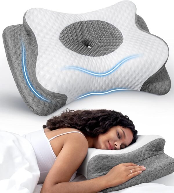 No More Aches Neck Pillow for Pain Relief, Adjustable Cervical Pillow for Neck Support with Armrest, Odorless Ergonomic Memory Foam Pillows,Orthopedic Bed Pillow for Side Back Stomach Sleeping