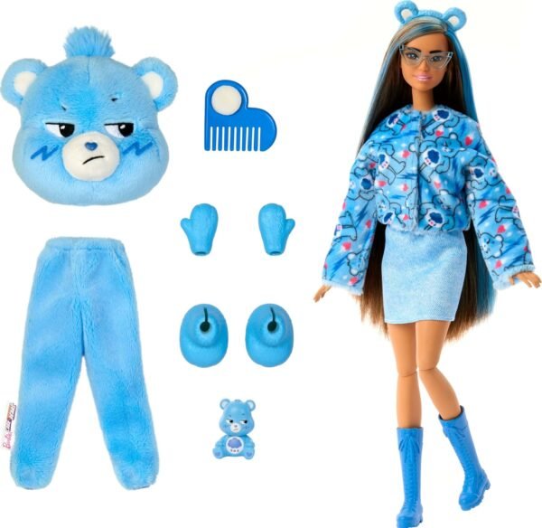 Barbie Cutie Reveal Doll & Accessories, Care Bears Series, Fashion Doll with Grumpy Bear Plush Costume & 10 Surprises Including Color Change & Mini Bear - Image 4