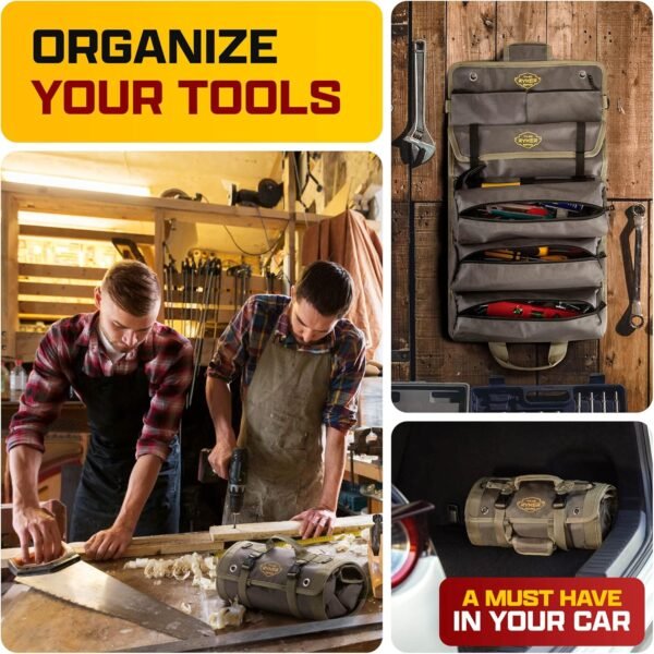 The Ryker Bag PRO Official Tool Roll Organizer – Motorcycle Tool Roll Bag w/4 Detachable Tool Pouches & Wrench Organizer Roll Up Tool Bag for Mechanic. Tool Roll Bag Organizer for Tools Storage - Image 7