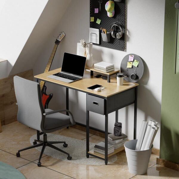 Pamray 39 Inch Computer Desk with Monitor Stand Small Home Office Desks with Non-Woven Storage Drawer for Bedroom Study Table Writing and Work Desk Walnut - Image 5