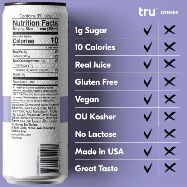 Tru Recovery Seltzer, Variety Flavored Sparkling Water Made with Real Fruit Juice - Immune Support, Sleep, and Detox Drinks - Caffeine Free, Kosher, GF, No Added Sugar Beverages, 12oz (Pack of 12) - Image 2