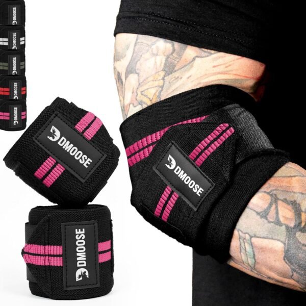 DMoose Fitness Elbow Wraps for Weightlifting (Pair) - 40'' Adjustable Elbow Strap for Gym Workout & Bench Press, Compression Elbow Wraps for Tendonitis & Joint Support, Elbow Sleeve Weightlifting Wrap