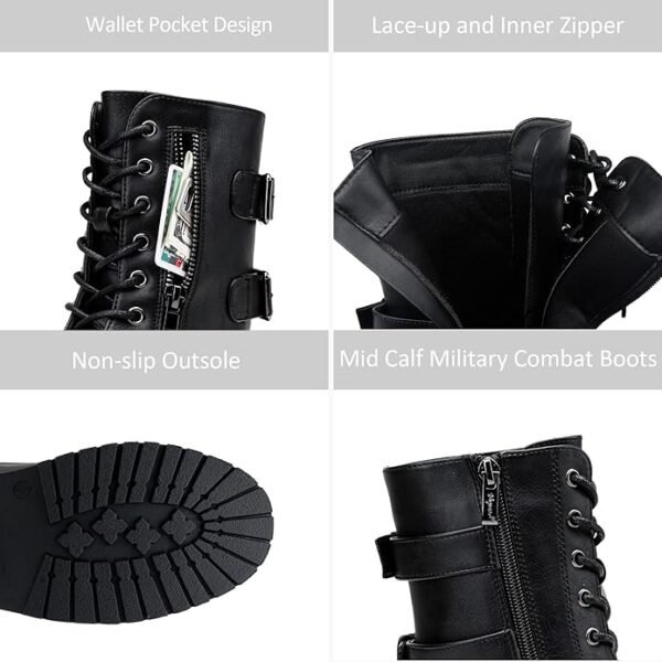 Vepose Women's 928 Military Combat Boots Mid Calf Boots+with Card Knife Wallet Pocket - Image 4