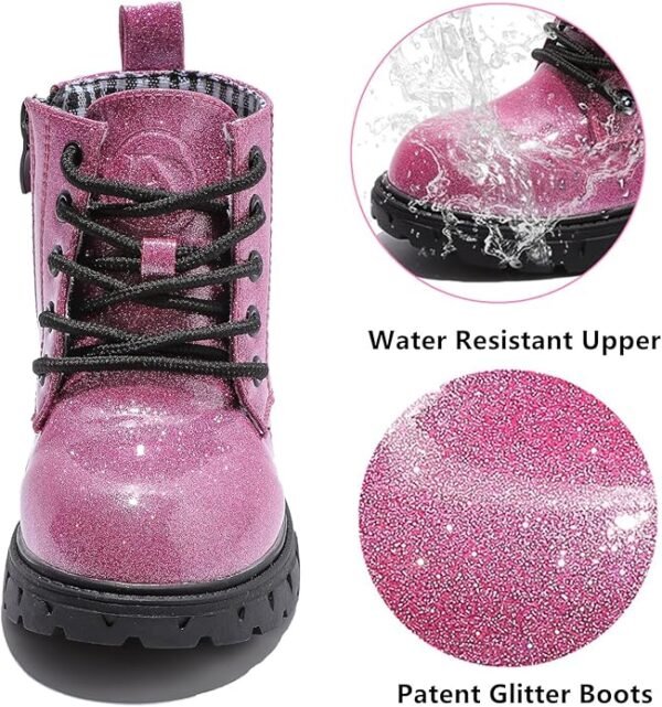 DADAWEN Boys Girls Glitter Ankle Boots Kids Lace Up Waterproof Combat Shoes With Side Zipper for Toddler/Little Kid/Big Kid - Image 4