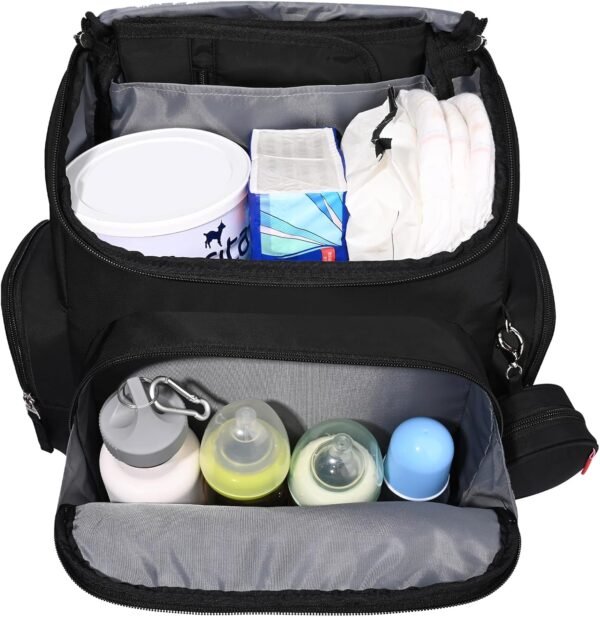 Bebamour Diaper Bag Backpack Large Capacity Diaper Backpack Travel Baby Bag with Changing Pad, Mesh Bag, Insulated Bag, Pacifier Case& Stroller Attachment, Diaper Backpack for Mom&Dad (Black) - Image 10