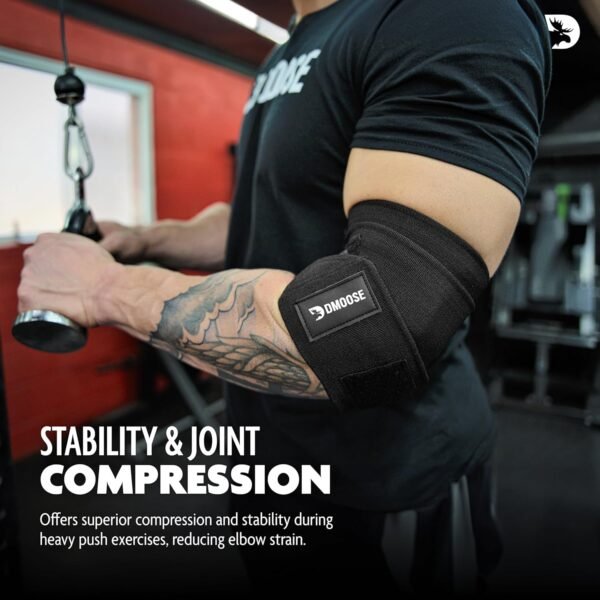 DMoose Fitness Elbow Wraps for Weightlifting (Pair) - 40'' Adjustable Elbow Strap for Gym Workout & Bench Press, Compression Elbow Wraps for Tendonitis & Joint Support, Elbow Sleeve Weightlifting Wrap - Image 3
