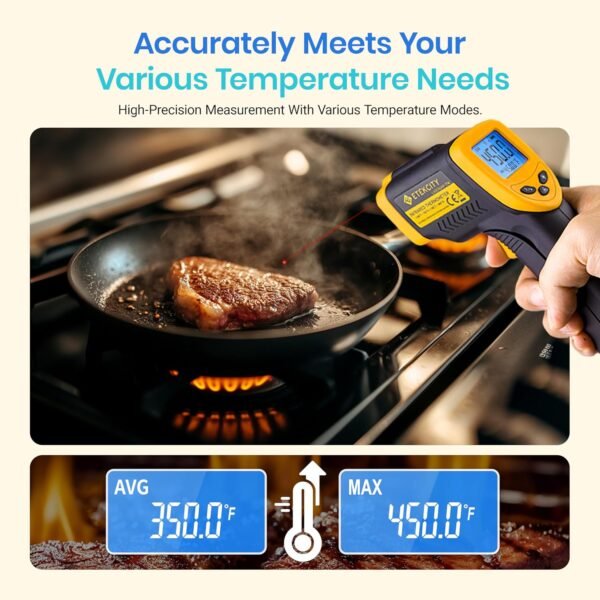 Etekcity Infrared Thermometer Laser Temperature Gun 774, Meat Food Candy Oven Thermometer for Griddle Accessories, Heat Gun for Cooking Refrigerator Tools, Yellow, -58°F to 842°F - Image 3